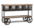 Retro Kitchen Island Wooden Iron Trolley Cart Bench with 4 Drawer Storage