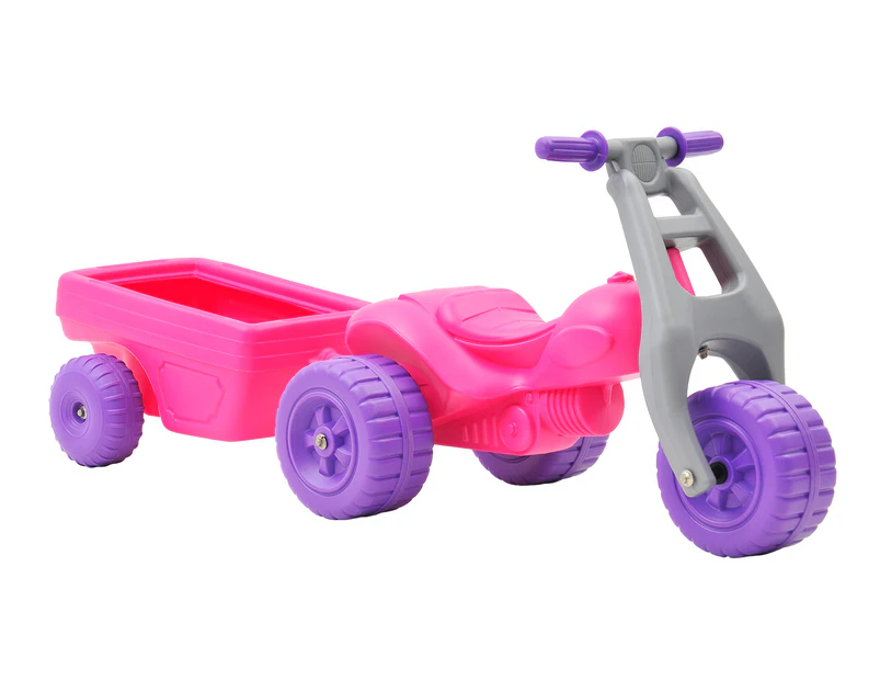Junior ATV Kids Trike w/ Trailer - Pink/Purple