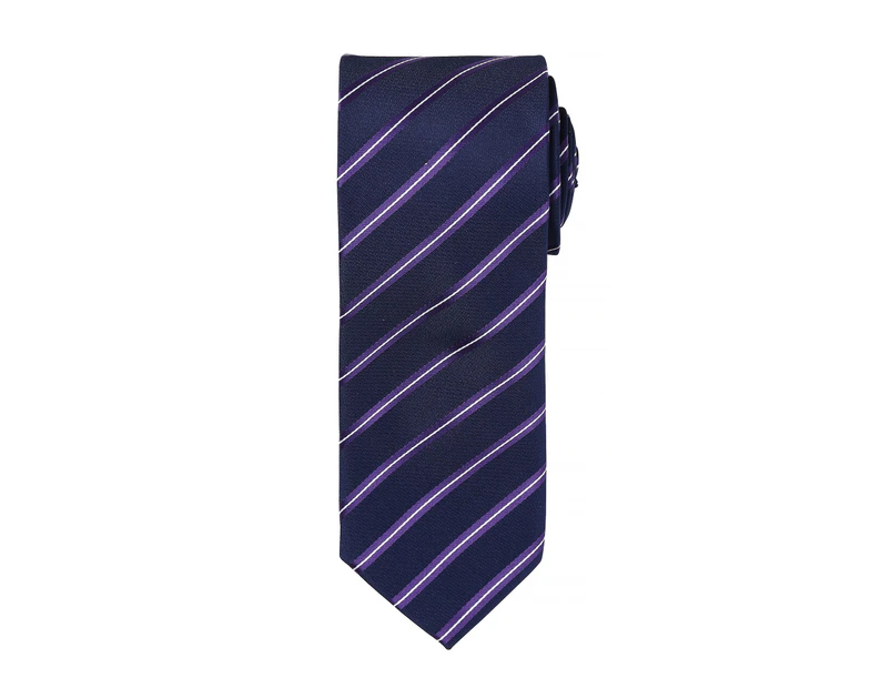 Premier Mens Sports Stripe Pattern Formal Work Tie (Navy/ Purple) - RW5237