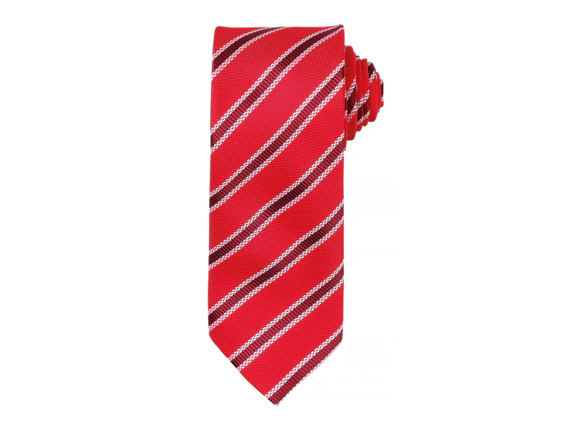 Premier Mens Waffle Stripe Formal Business Tie (Red/ Burgundy) - RW5236