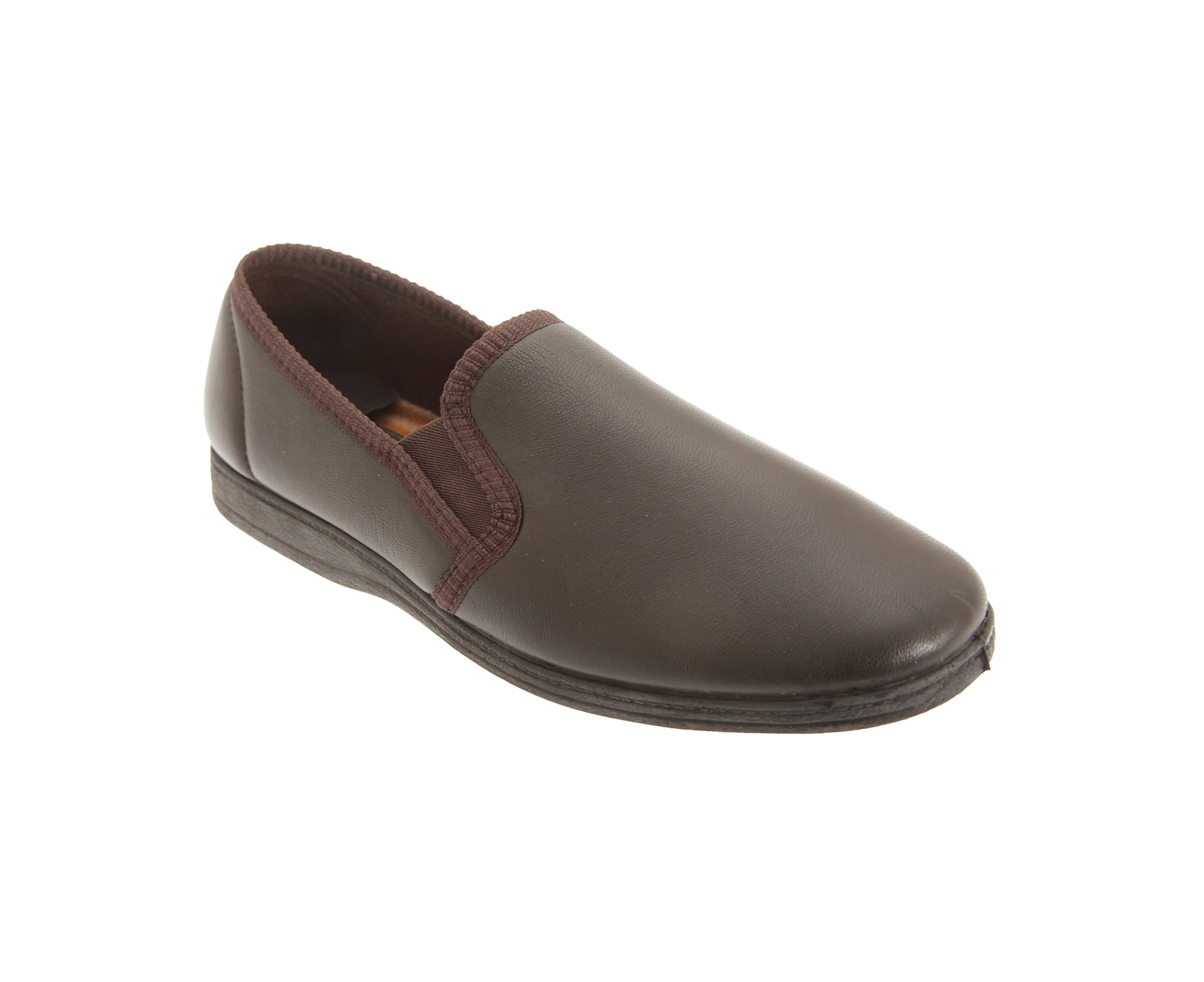 Sleepers Mens Hadley Softie Leather Twin Gusset Slippers (Dark Brown) - DF830