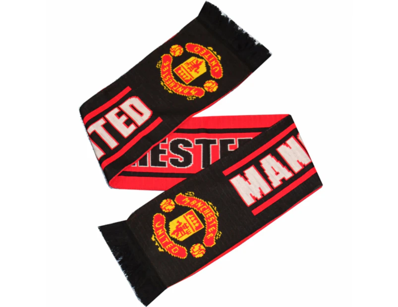Manchester United FC Official Crest Design Named Scarf (Red/Black) - SG10446