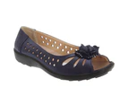 Boulevard Womens Punched Open Toe Flower Casual Shoes (Navy Blue) - DF445