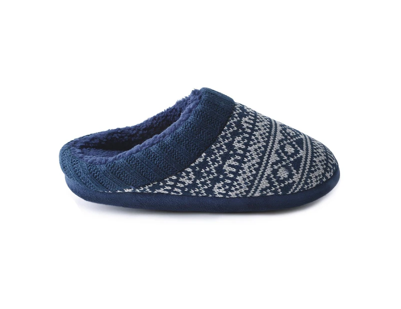 Mens Crochet Fairisle Slip-On Slippers (Blue) - SL394