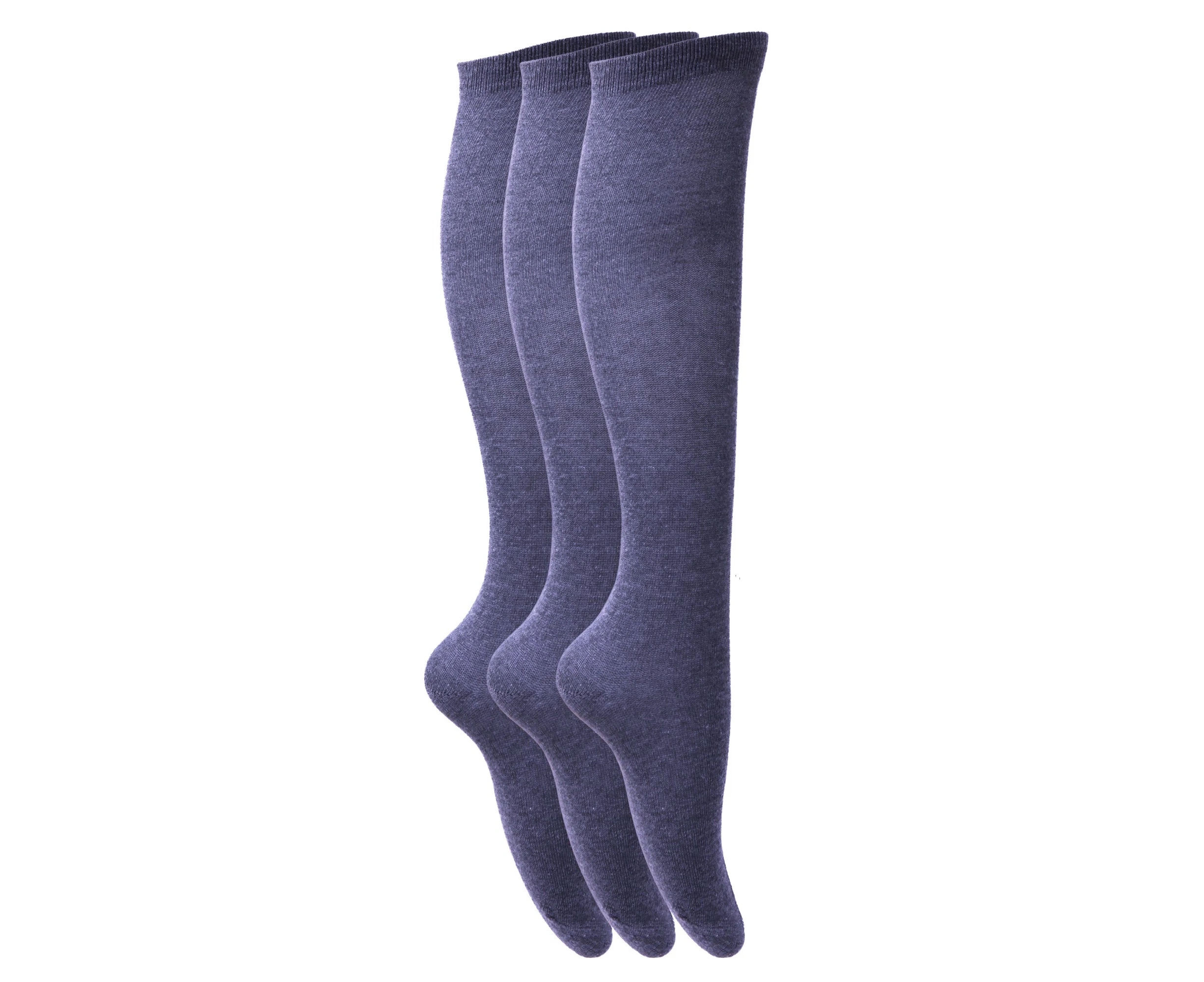 Childrens Girls Plain Knee High School Socks (Pack Of 3) (Navy) - K117