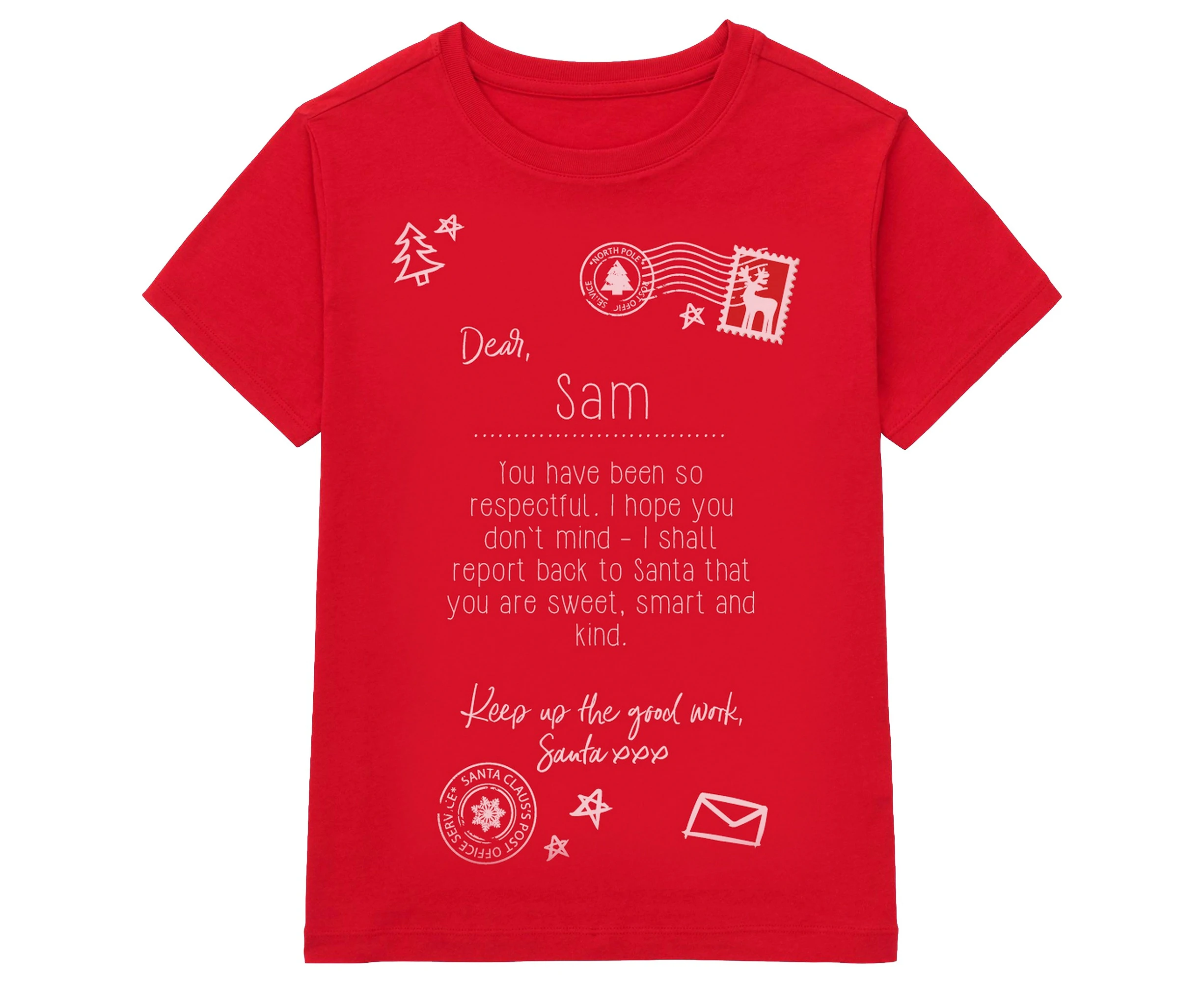 Christmas Shop Personalisable Childrens/Kids Letter To Santa Tee (Red) - RW5838