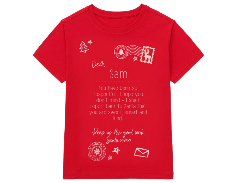 Christmas Shop Personalisable Childrens/Kids Letter To Santa Tee (Red) - RW5838