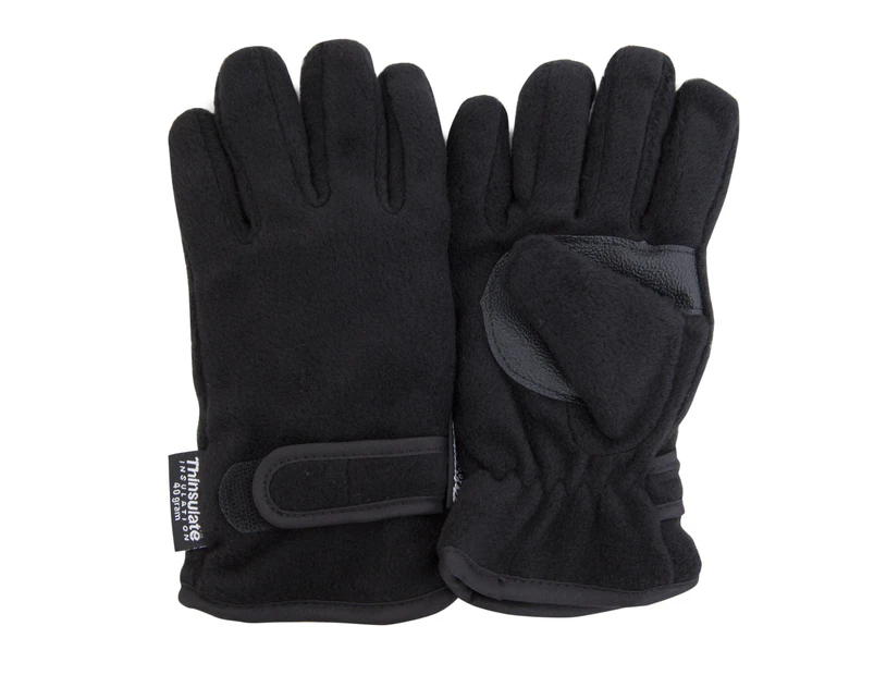 FLOSO Childrens/Kids Thermal Thinsulate Fleece Gloves With Palm Grip (3M 40g) (Black) - GL114
