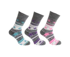 Women/Ladies Thermal Fashion Boot Socks (Pack Of 3) (Lilac/Teal/Pink) - W512