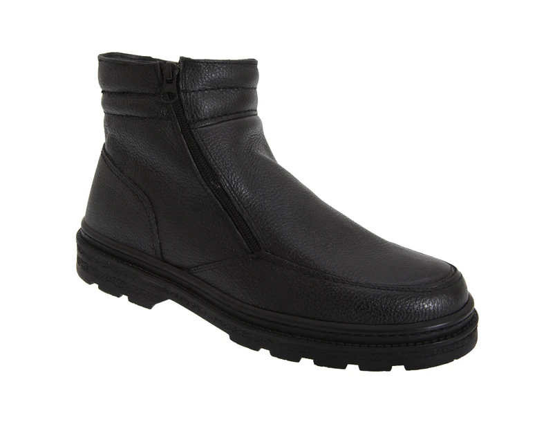 Roamers Mens Twin Zip Faux Fur Thermal Warm Lined Boots (Black) - DF226