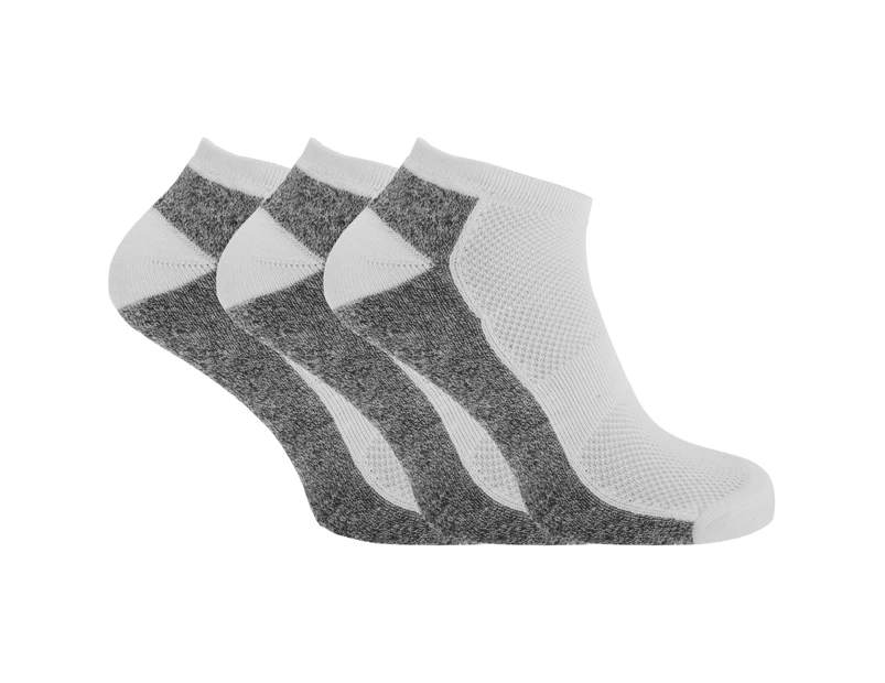 Mens Cotton Rich Sports Trainer Socks With Mesh And Ribbing (Pack Of 3) (White/Grey Marl) - MB303