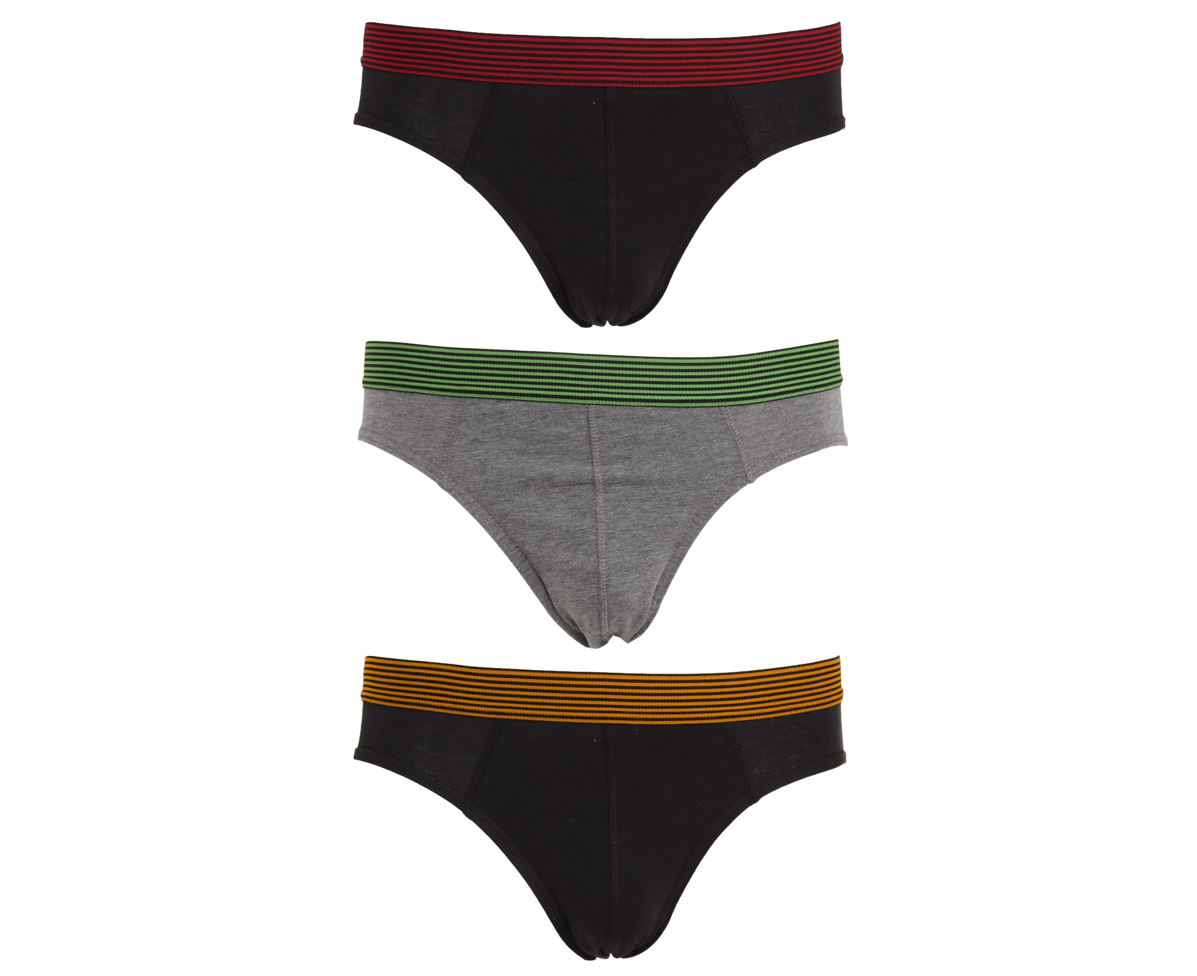 Tom Franks Mens Briefs Underwear With Striped Waistband (3 Pack) (Orange/Red/Green) - MU179