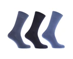 Floso Mens Premium Quality Cotton Rich Cushion Sole Socks (Pack Of 3) (Shades of Blue) - MB193