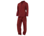 Mens Plain Long Sleeve Shirt & Trouser Bottoms Nightwear Pyjama Set (Red) - N510
