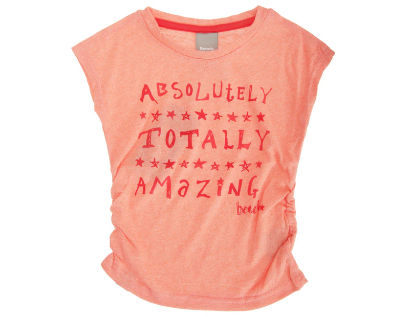Bench Childrens Girls Felt Tip Short Sleeve Printed T-Shirt (Coral) - SHIRT292