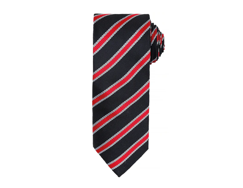 Premier Mens Waffle Stripe Formal Business Tie (Black/Red) - RW5236