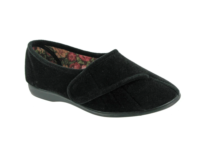 GBS Womens Audrey Touch Fasten Slippers (Black) - FS1143