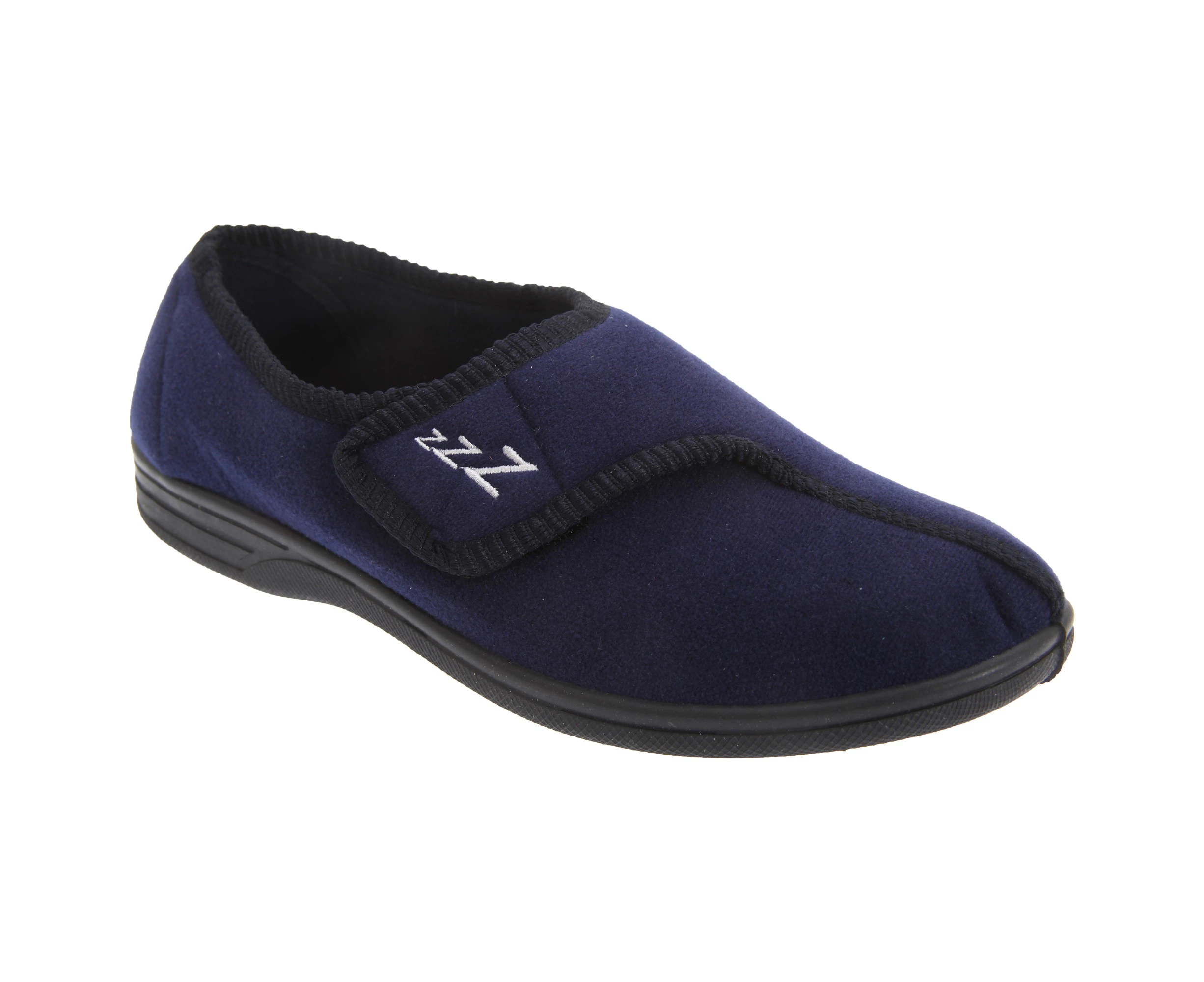 Zedzzz Mens Connor Touch Fastening Velour Slippers (Navy Blue) - DF839