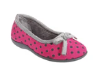 Sleepers Womens Louise Polka Dot Bow Slippers (Pink) - DF1023