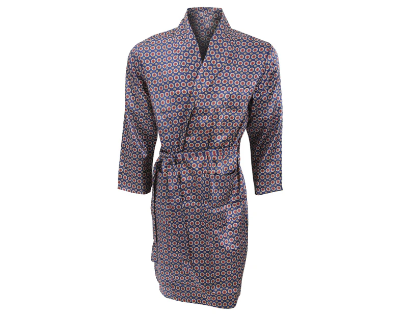 Mens Lightweight Traditional Patterned Satin Robe/Dressing Gown (Navy) - N709