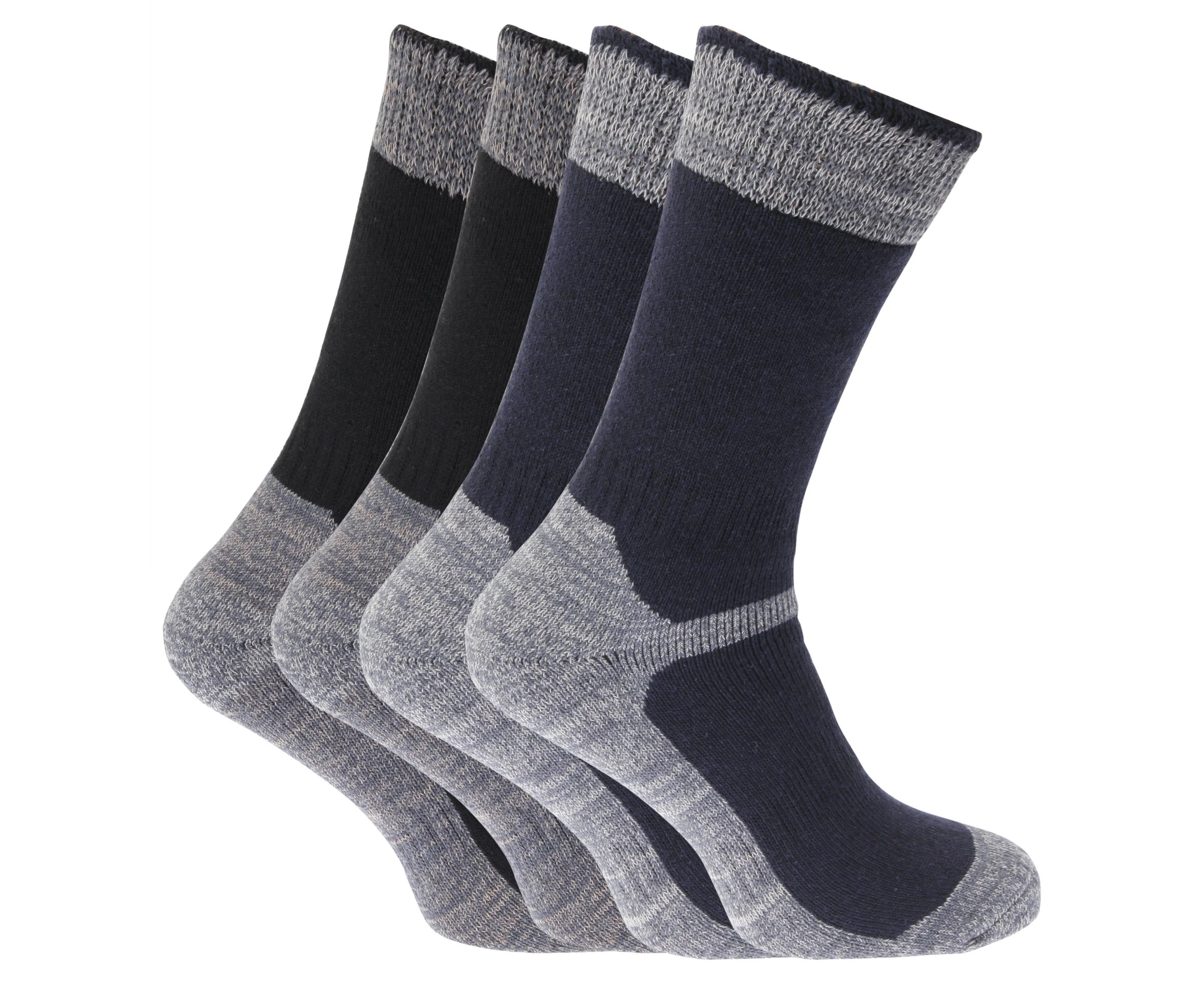 Mens Heavy Weight Reinforced Toe Work Boot Socks (Pack Of 4) (Black/Navy) - MB153