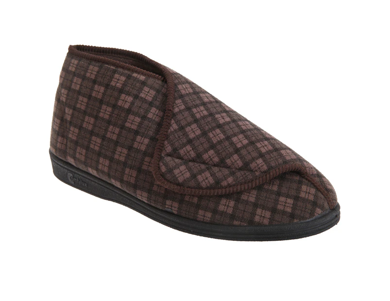 Comfylux Mens James Check Boot Slippers (Brown) - DF813