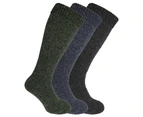 Mens Thermal Wool Blend Long Wellington Boot Socks (Pack Of 3) (Green/Blue/Charcoal) - MB147