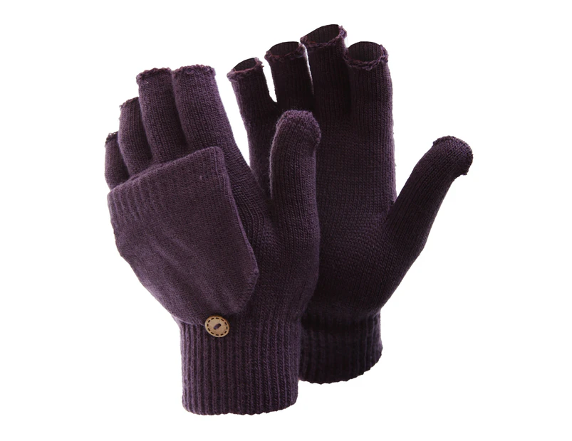 FLOSO Ladies/Womens Winter Capped Fingerless Magic Gloves (Purple) - GL225