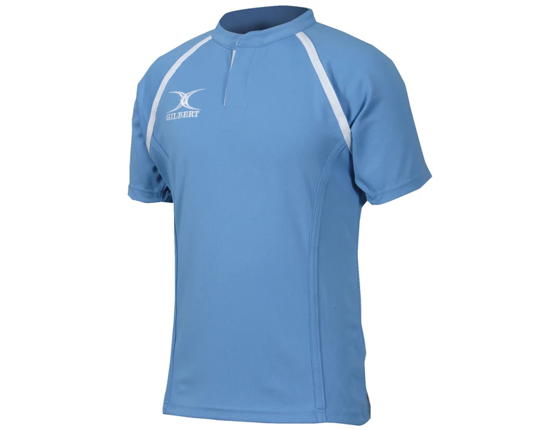 Gilbert Rugby Childrens/Kids Xact Match Short Sleeved Rugby Shirt (Sky) - RW5398
