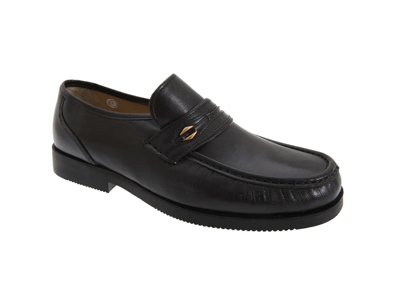 Tycoons Mens Wide Fitting Saddle Trim Moccasin Type Casual Shoes (Black) - DF657