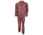 Mens Traditional Patterned Long Sleeve Satin Shirt & Bottoms Pyjamas/Nightwear Set (Red) - N707