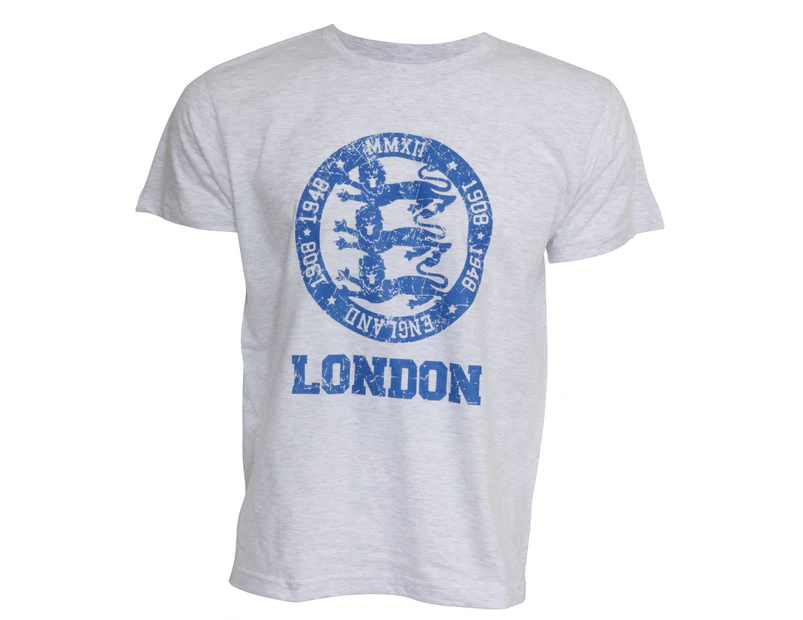 Mens London 3 Lions England Print Short Sleeve Casual T-Shirt/Top (Ash) - SHIRT132