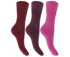 Womens Plain Cotton Rich Non Elastic Top Socks (Pack Of 3) (Shades Of Purple) - W355