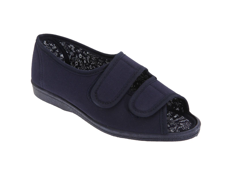 San Diego Womens Wide Fit Cotton Twin Touch Fastening Peep Toe Casual Shoes (Navy Blue) - DF473