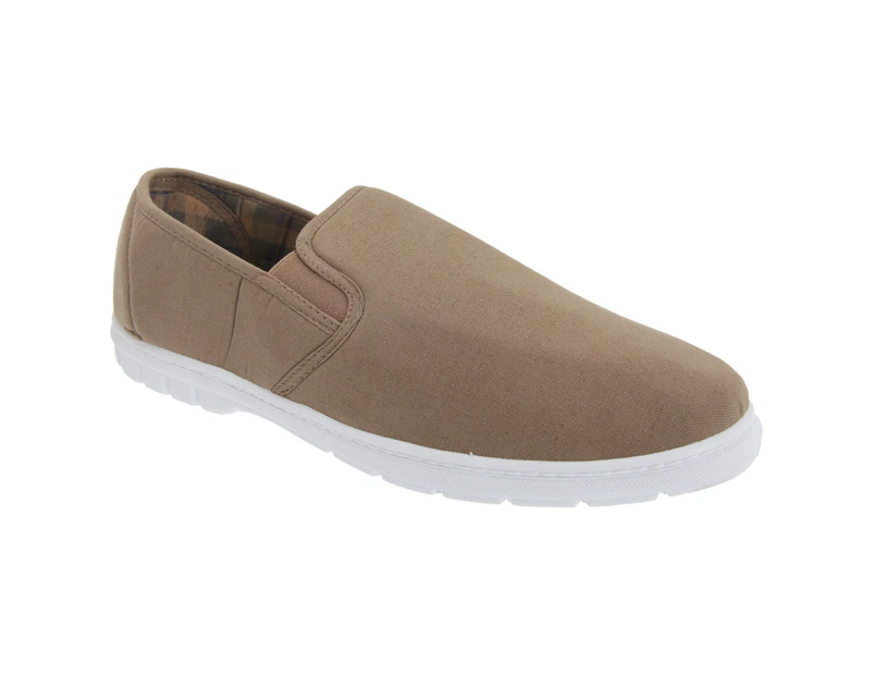 Scimitar Mens Twin Gusset Slip On Casual Textile Shoes (Taupe) - DF611