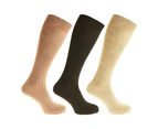 Mens 100% Cotton Ribbed Knee High Socks (Pack Of 3) (Shades Of Brown) - MB489
