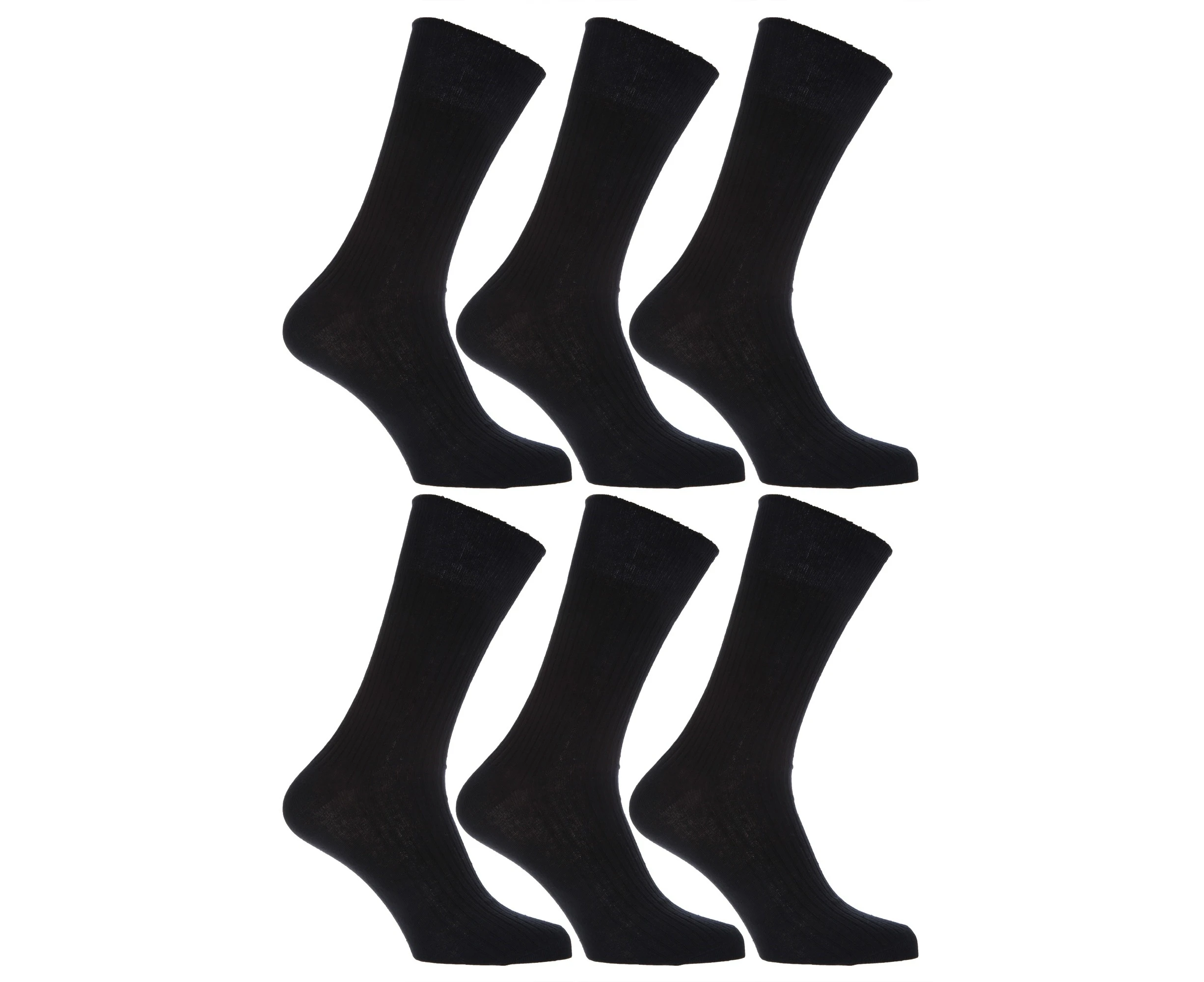 Mens 100% Cotton Non Elastic Top Gentle Grip Socks (Pack Of 6) (Black) - MB198