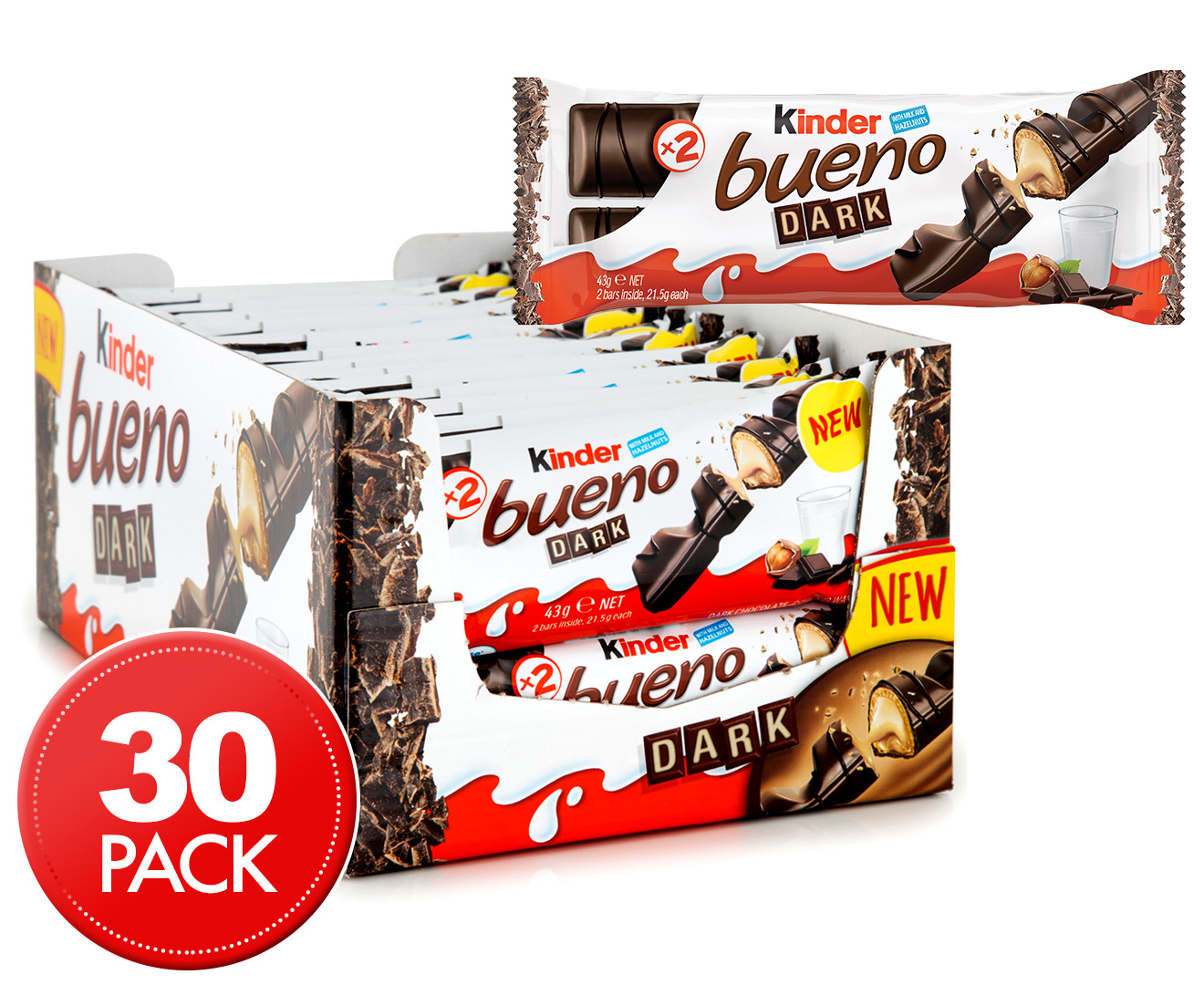 30 x Kinder Bueno Dark Chocolate Bar 43g | Catch.co.nz