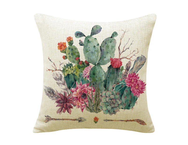 Cactus with Red Flowers on Green Plants Pillow Cover