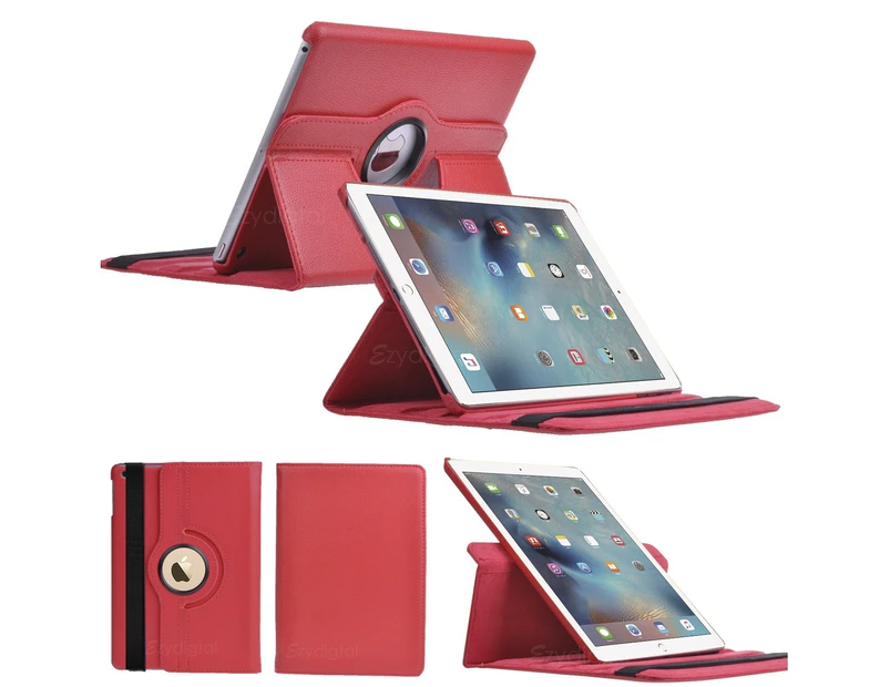 Red 360°Rotating Smart Wake up Flip Leather Case Cover for New Apple iPad Air 2