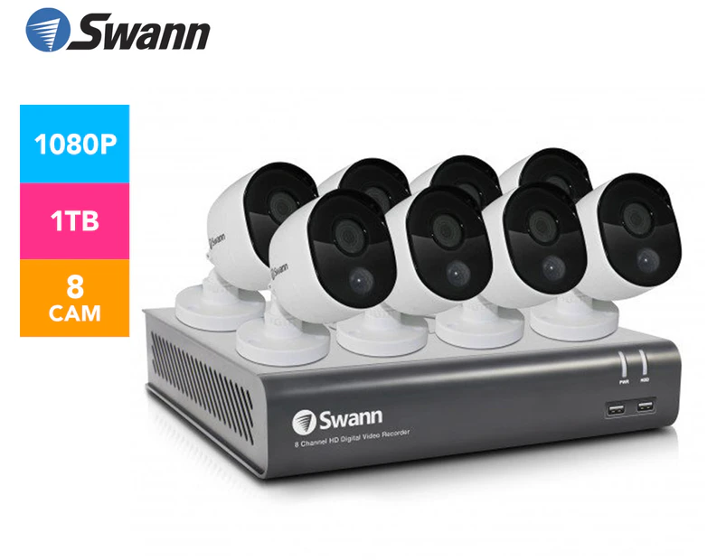Swann DVR8-4575 1TB Home Security System w/ 8 x PRO-1080MSB Security Cameras