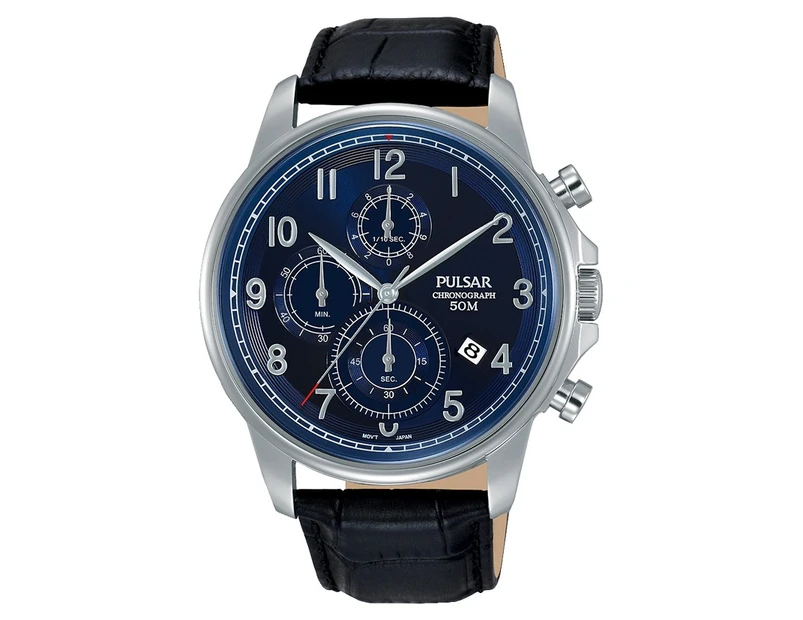 Pulsar men's dress quartz chronograph blue dial watch PM3073X