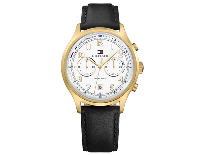 Tommy Hilfiger Men's 46mm Leather Emerson Watch - Black/Gold/White