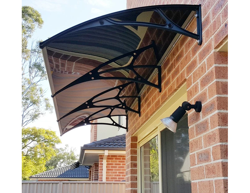 Door Window Triple Module Awning Solid Polycarbonate Dark Canopy with Black Aluminium Frame