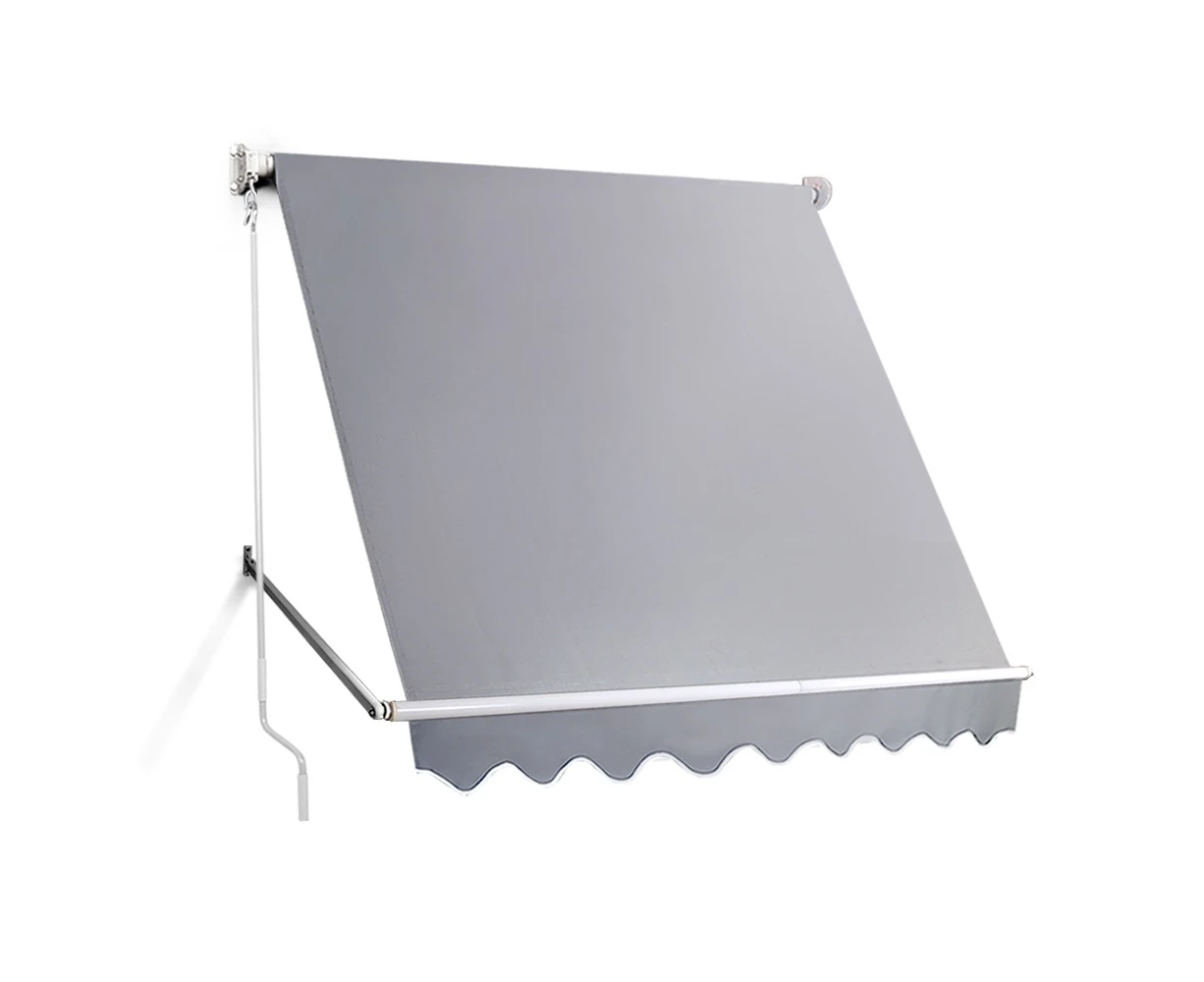 Instahut Retractable Fixed Pivot Arm Window Awning Screen Blinds 2.4X2.1M Grey