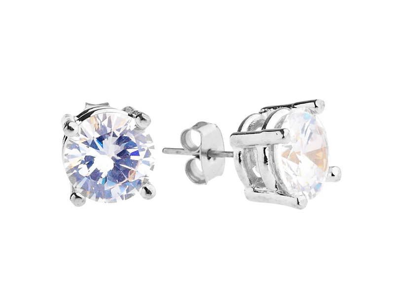 Iced Out Bling Round Zirconia Ear Studs - silver - Silver