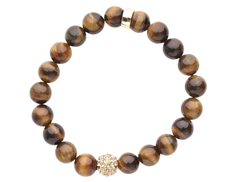 Iced Out Unisex Wooden CZ Bead Bracelet - 10mm brown - Brown
