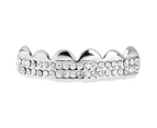 One Size Fits All Bling Grillz - DOUBLE DECK TOP - Silver - Silver