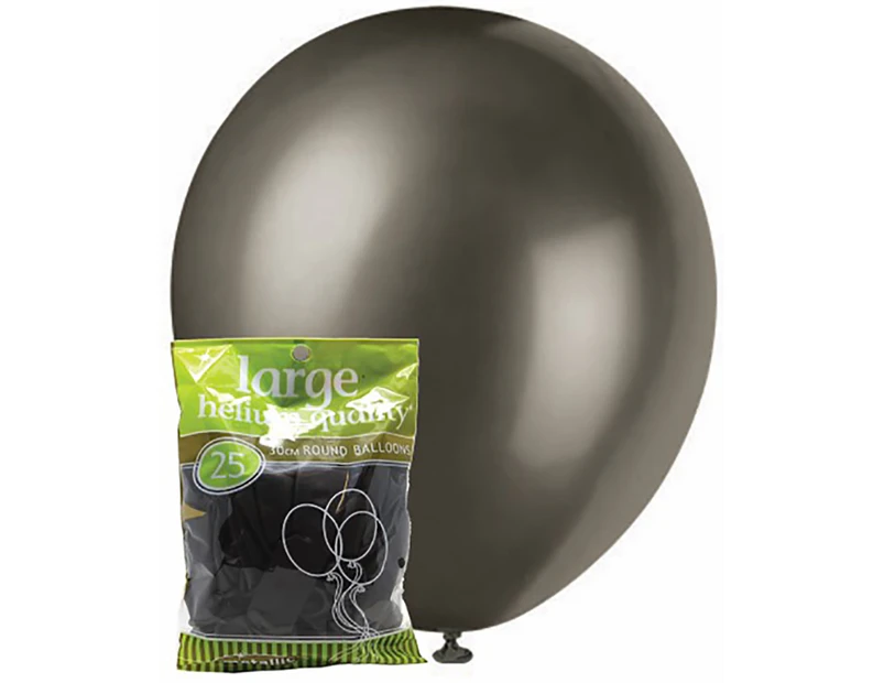 30cm Black Metallic Balloons 25 Pack