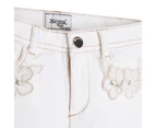 Mayoral Lace Trim Pearl & Diamante Vintage Denim Shorts - Vanilla